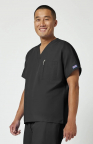 Black Unisex V-neck Scrub Top with Embroidered Name - Barry Tech Cosmetology Logo